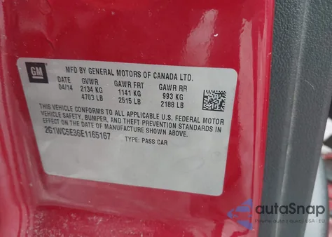 2014 Chevrolet Impala Limited Ltz z USA, uszkodzony, nr VIN 2G1WC5E36E1165167